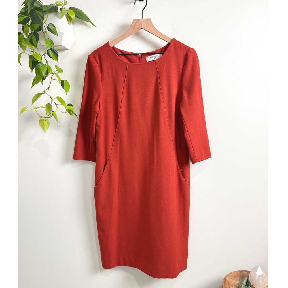 MM.LaFleur Etsuko Dress Rust Orange 3/4 Sleeve Sheath 12 Office Minimalist Work - Picture 1 of 8